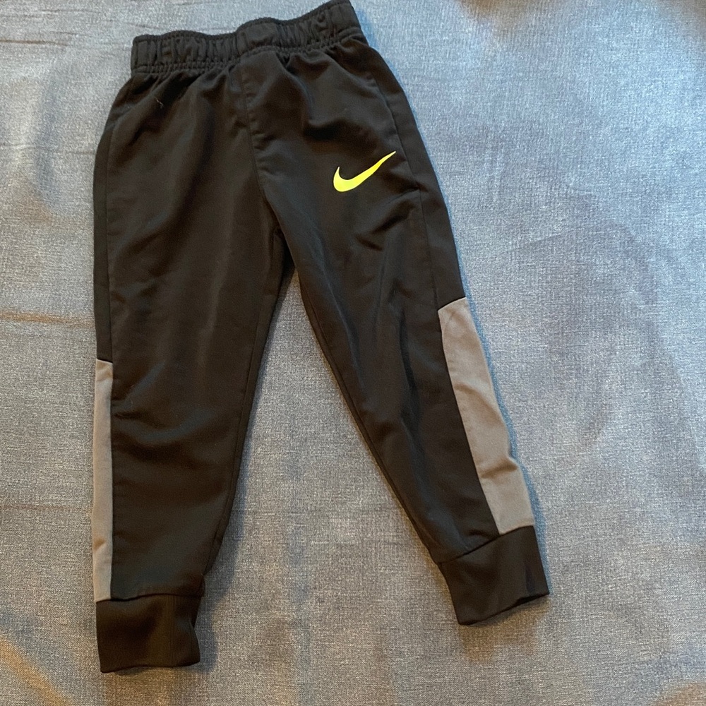 Nike Black and Gray Pants with Yellow Logo
